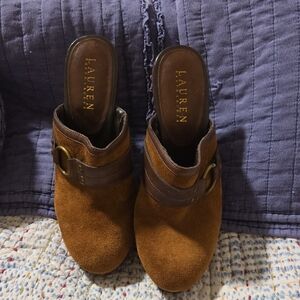 Lauren Ralph Lauren Tan Suede Mules with Brown Strap